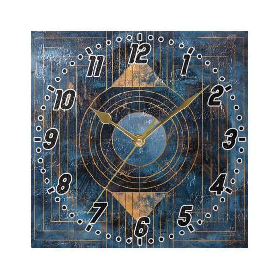 Abstract Moon Blue Geometric Wall Clock Battery Operated Silent Non-Ticking Bedroom Office Kitchen Home School Decor 7.8"(Gold)