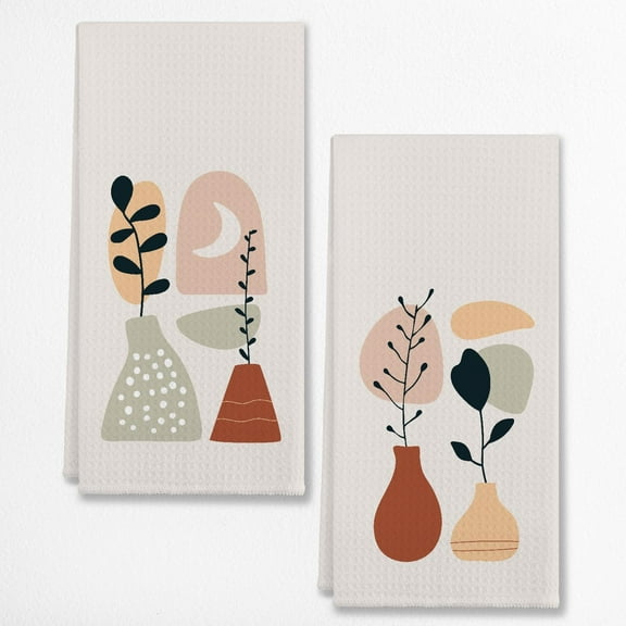 Abstract Moon Botanical Leaf in Vase Random Shapes Bohemian Kitchen Towels,Dish Cloth Flour Sack Hand Towel for Farmhouse Kitchen Decor,26x18 Inches Cotton Dish Towels Dishcloths