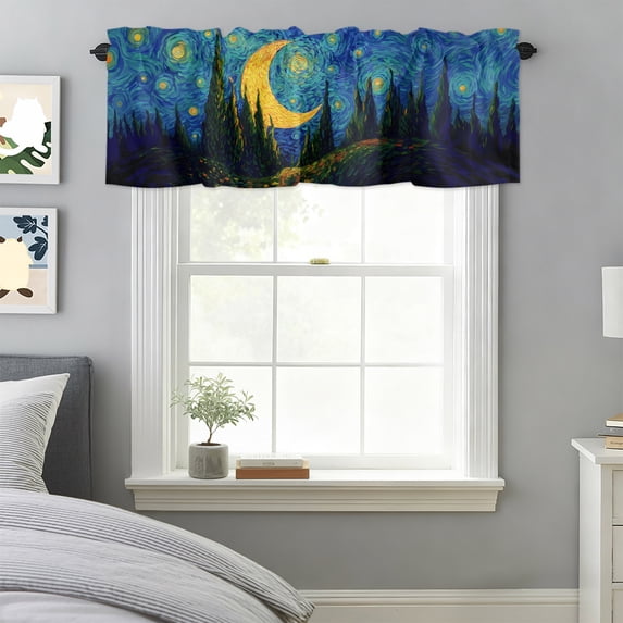 Abstract Moon Night Valley Forest Valances for Windows,Kitchen Valance ...