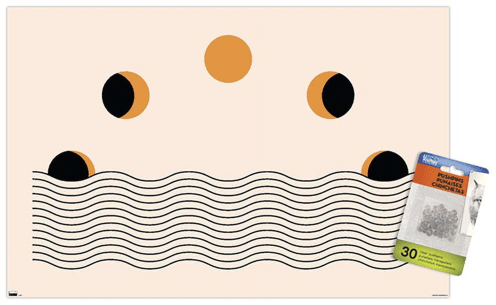 Abstract Moon Phases Wall Poster with Pushpins, 14.725" x 22.375"