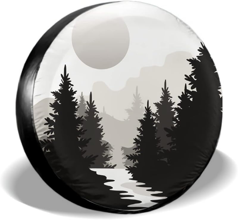 Abstract Moon Spare Tire Cover Mountain Tree Waterproof Dust-Proof Universal Spare Wheel Tire Covers Fit for RV Trailer Truck Jeep Rv SUV Truck Camper Travel Trailer Accessories