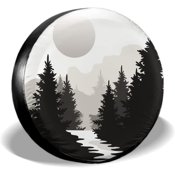 Abstract Moon Spare Tire Cover Mountain Tree Waterproof Dust-Proof Universal Spare Wheel Tire Covers Fit for RV Trailer Truck Jeep Rv SUV Truck Camper Travel Trailer Accessories