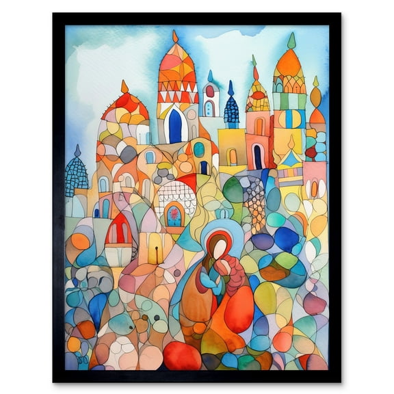 Abstract Moroccan Cityscape Folk Art Art Print Framed Poster Wall Decor 12x16 inch
