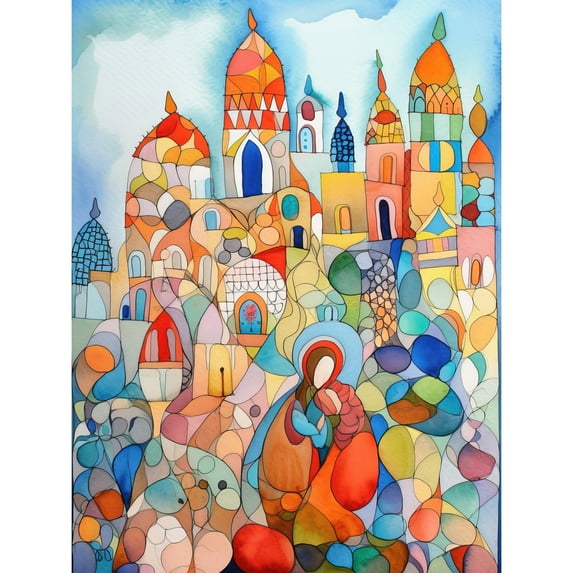 Abstract Moroccan Cityscape Modern Folk Art Large Wall Art Poster Print Thick Paper 18X24 Inch