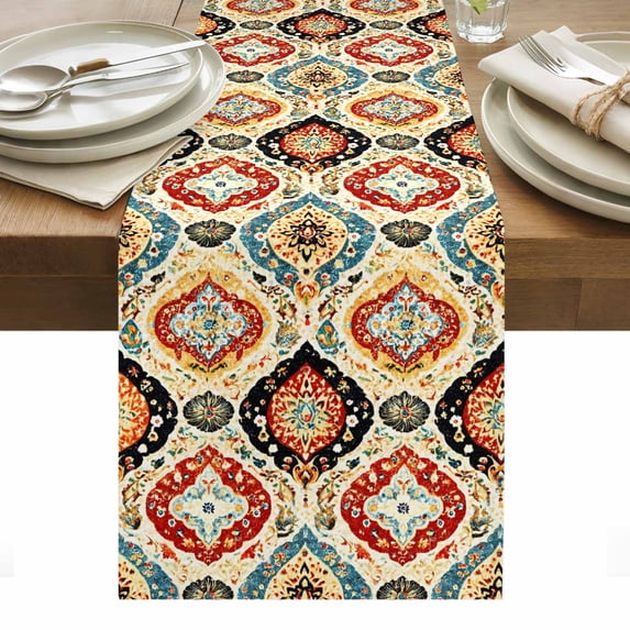 Abstract Moroccan Table Runner Vintage Bohemia Geometric Floral Pattern ...