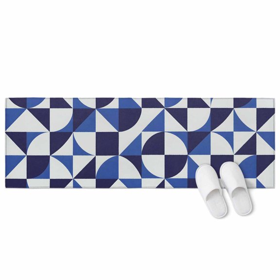 Abstract Mosaic 2 Pieces Non-Slip Kitchen Mat Set, Graphic Blue White Quarter Circles Triangle Grid Soft Door Mat with Rubber Backing, Dirtproof Rugs for Entrance Doorway, 23.6 x 70.9in