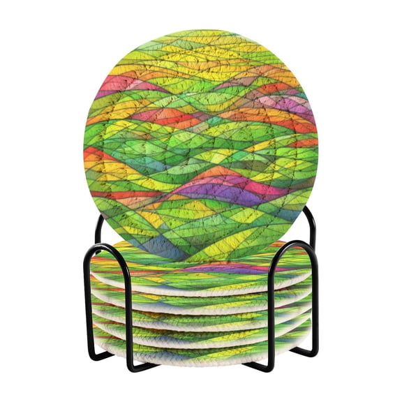 Abstract Mosaic 4in Bar Coasters Set of 6 with Storage Rack Durable Heat Resistant
