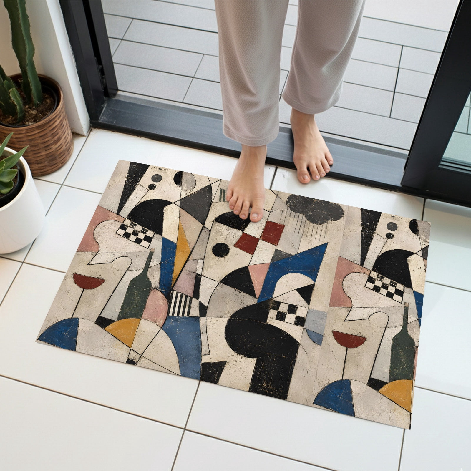 Abstract Motif Block Indoor Door Mat 18x30 Inch Vintage Minimalist ...