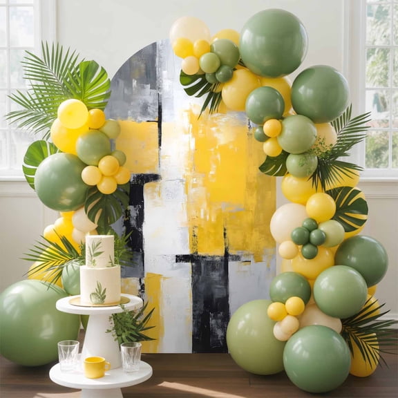 Abstract Mottled Arch Backdrop Cover, 6FT, Retro Yellow Gary Stitching Spandex Arch Covers Double-Sided Backdrop for Wedding Birthday Party Photo Background Decoration