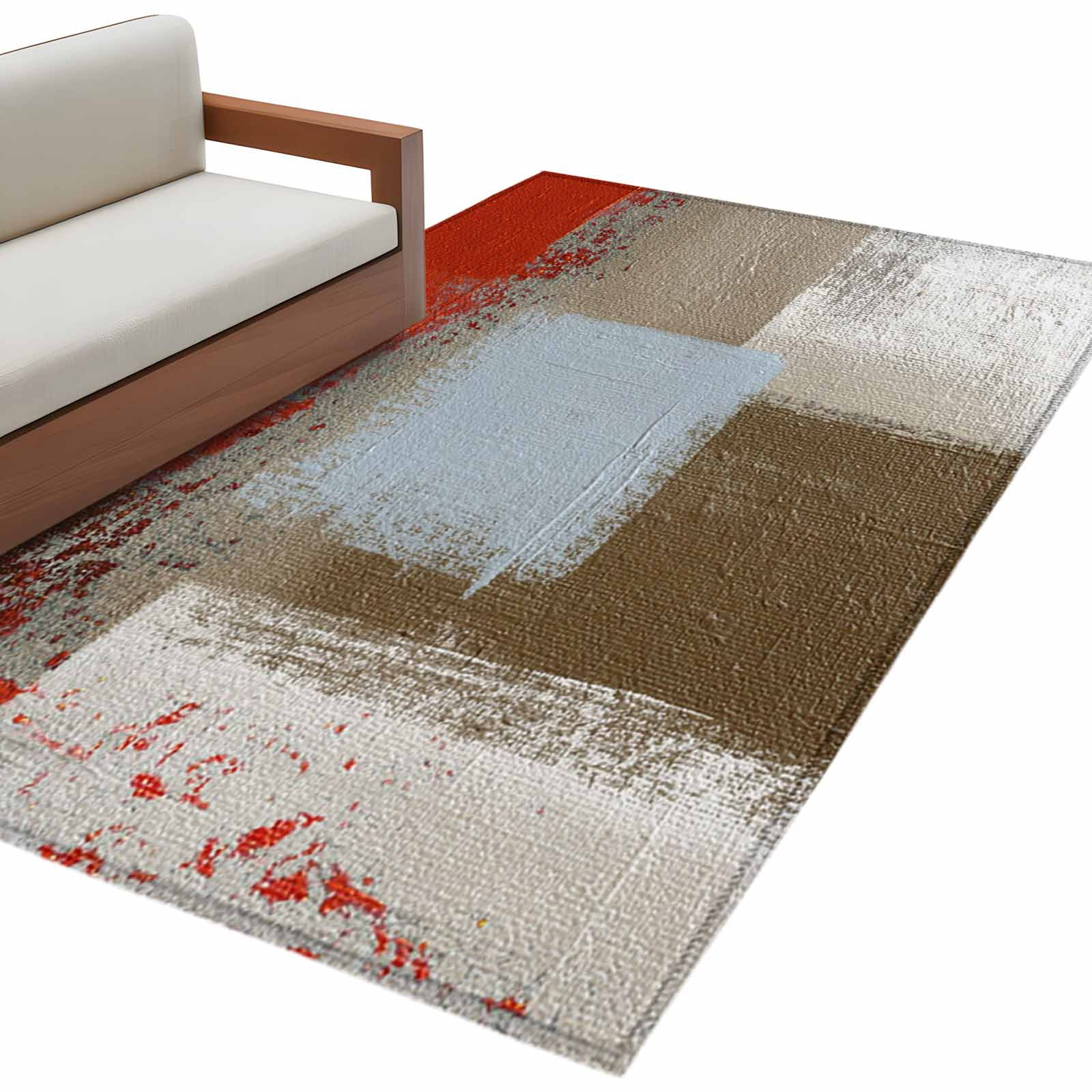 Abstract Mottled Area Rug 2.7x5ft Red Brown Vintage Oil Painting ...