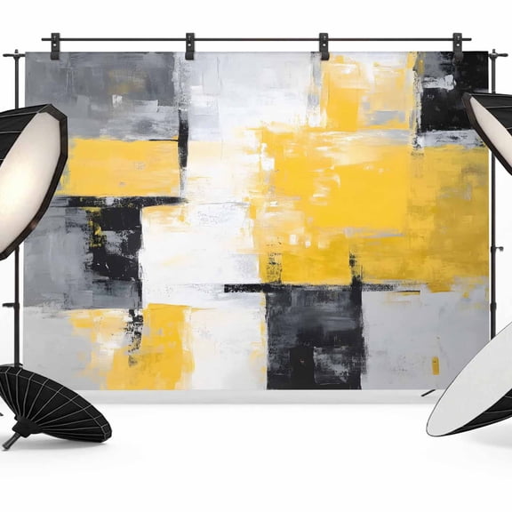 Abstract Mottled Backdrop for Photography, Retro Yellow Gary Stitching Photo Backdrop Portrait Background Party Banner Photo Backgrounds for Studio Booth Props, 7x5ft
