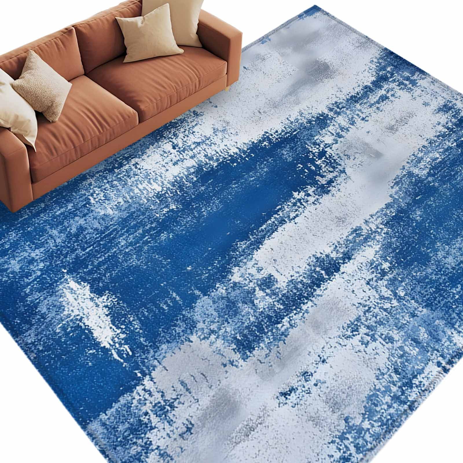 Muttled Rug Abstract Mottled Design Area Rug 5x8ft Vintage Blue White Gradient Non ...