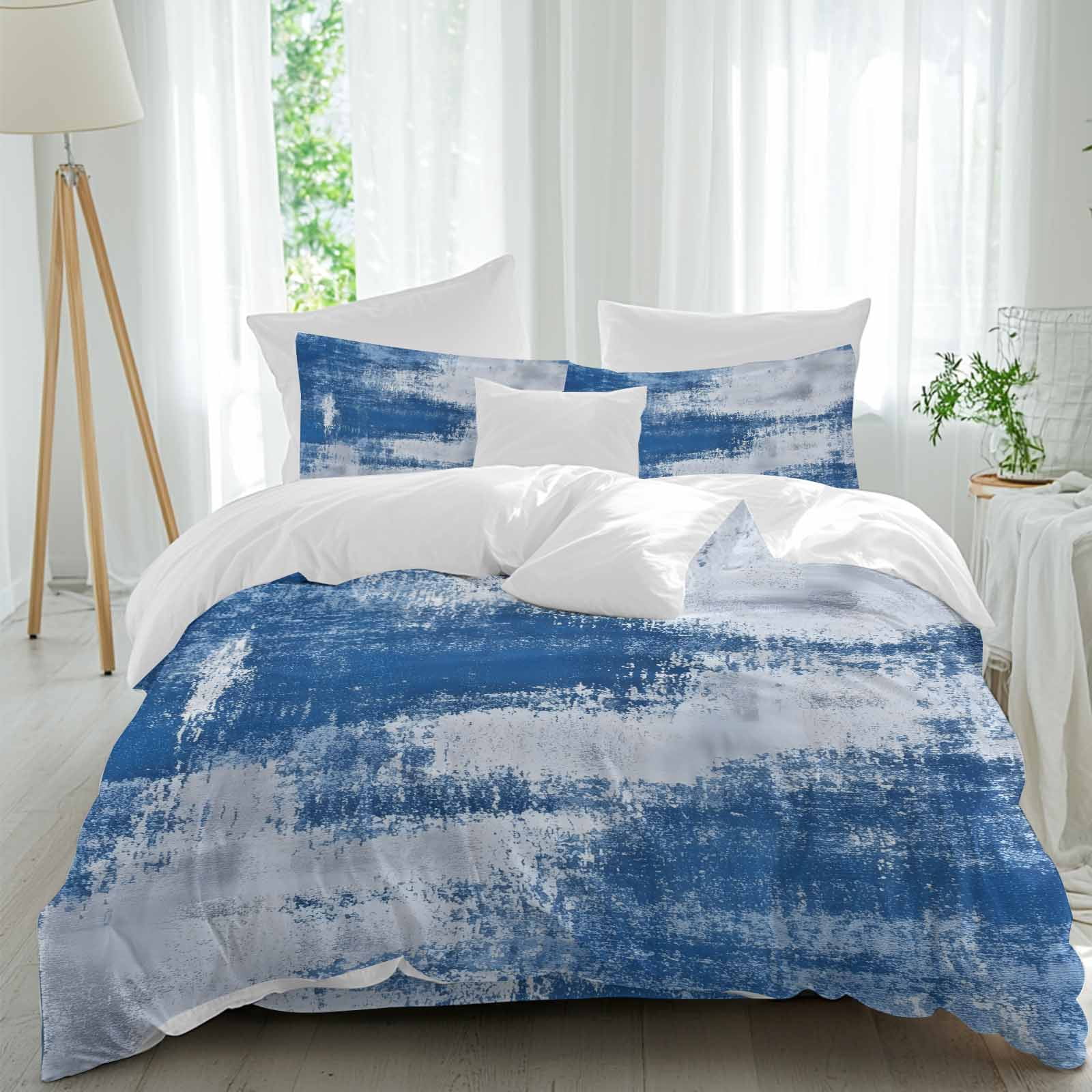 Abstract Mottled Design Full Duvet Cover Set, Vintage Blue White ...