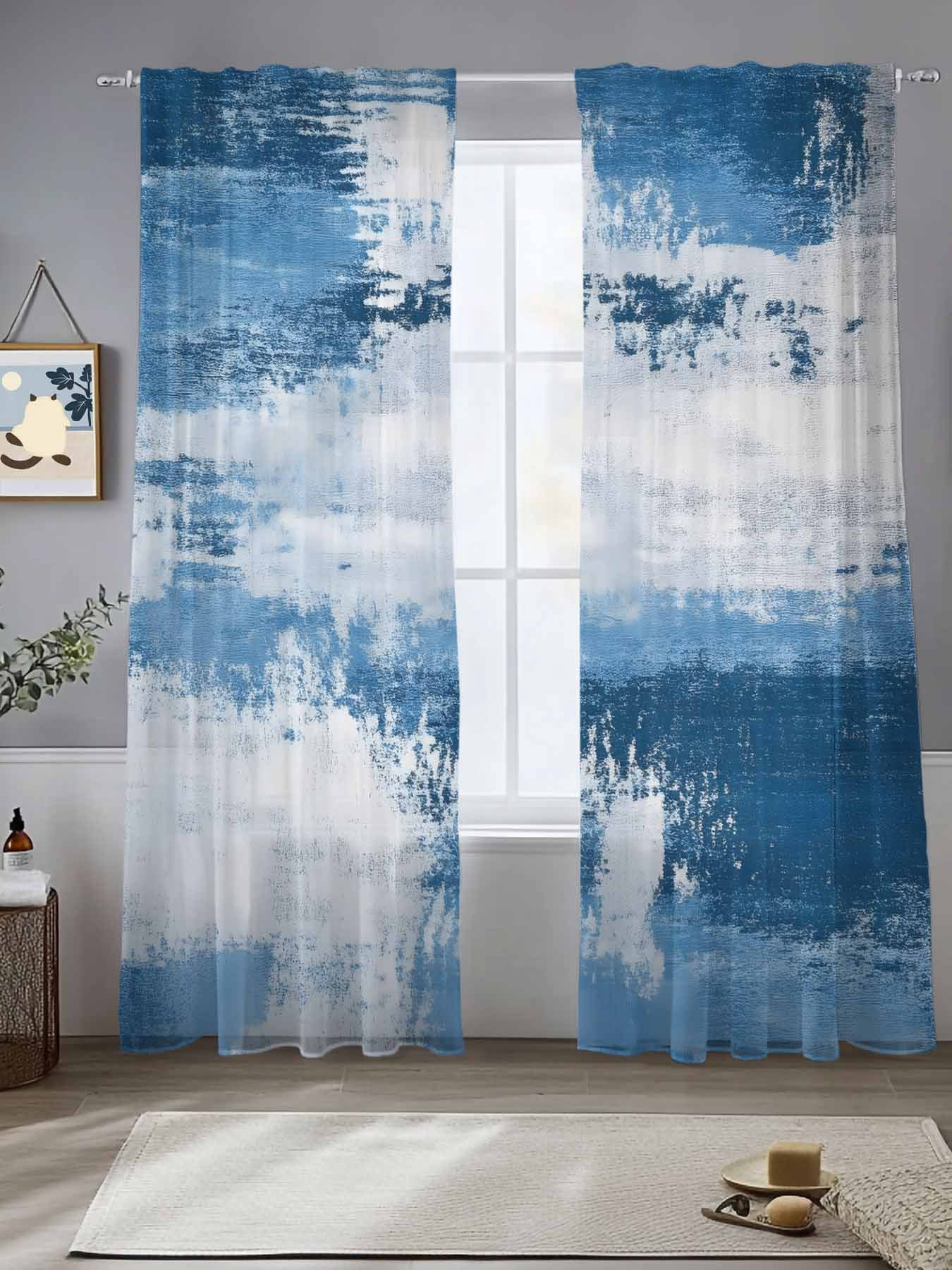 Abstract Mottled Design Sheer Curtains 96 Inches Long 2 Panels Retro ...