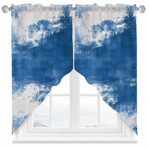 Abstract Mottled Design Swag Curtain Valance for Windows, Retro Blue White Gradient Window Treatments Short Swag Topper for Kitchen Windows Bathroom Bedroom, 28"x36"