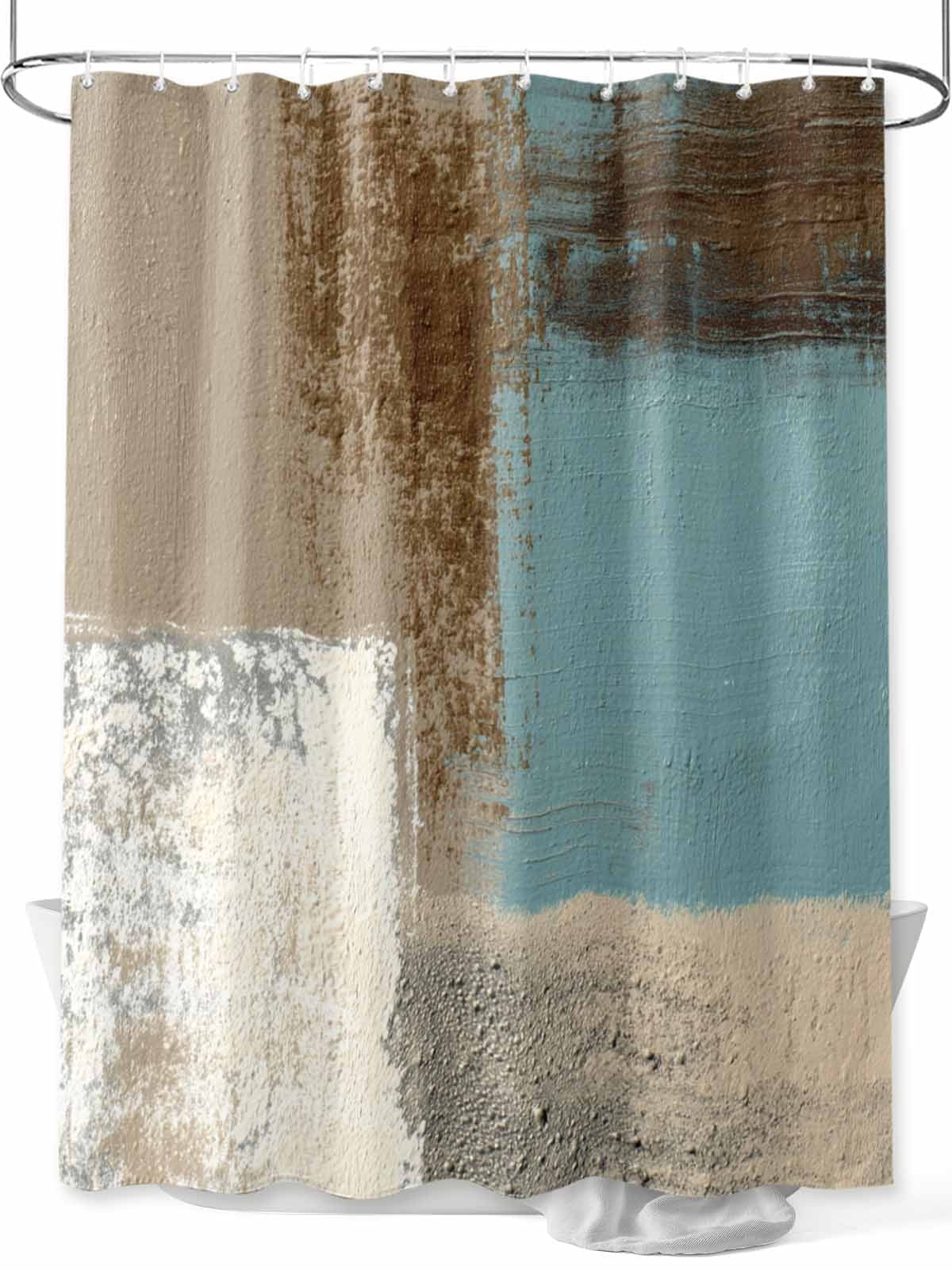 Abstract Mottled Shower Curtain Set ，Waterproof Fabric Shower Curtains Brown Teal Vintage Oil Painting Texture Shower Curtains for Bathroom,Bathroom Decor 60"x72"
