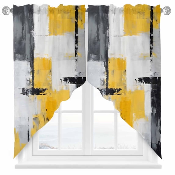 Abstract Mottled Swag Curtain Valance for Windows, Retro Gary Yellow Stitching Window Treatments Short Swag Topper for Kitchen Windows Bathroom Bedroom, 36"x36"