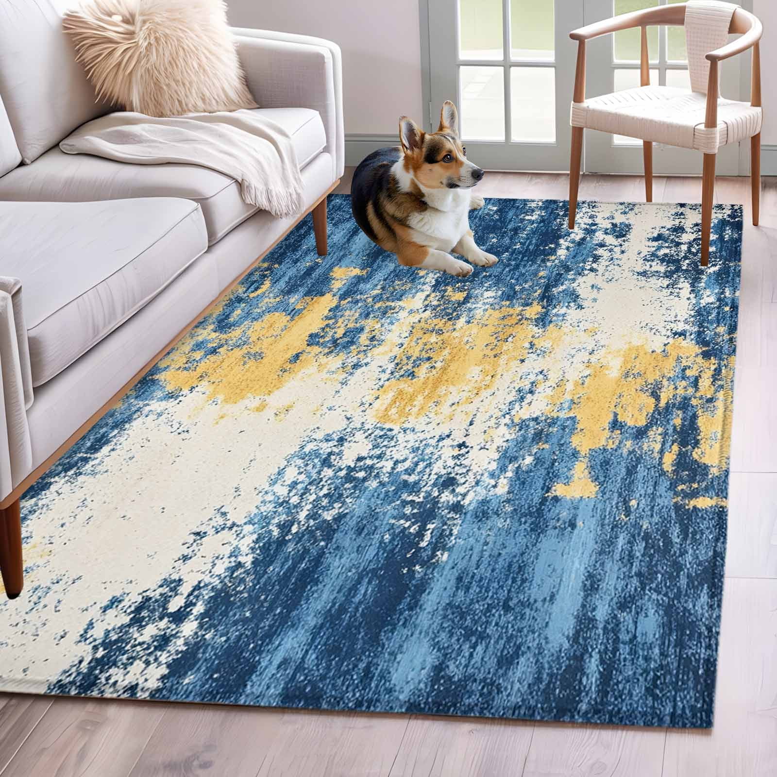 Muttled Rug Abstract Mottled Texture 3x5 Area Rugs for Living Room, Retro Yellow ...