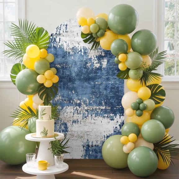 Abstract Mottled Texture Arch Backdrop Cover, 6FT, Blue Gary Stitching Spandex Arch Covers Double-Sided Backdrop for Wedding Birthday Party Photo Background Decoration