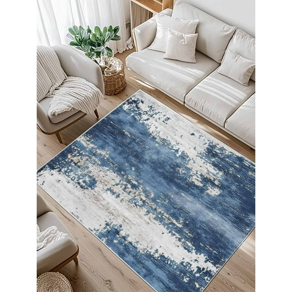 Abstract Mottled Texture Area Rug for Bedroom 3x5 Ft Blue Gary Stitching Super Soft fuzzy Throw Rug Non-Slip Fluffy Plush Indoor Floor Carpet for Living Room Nursery Home Decor