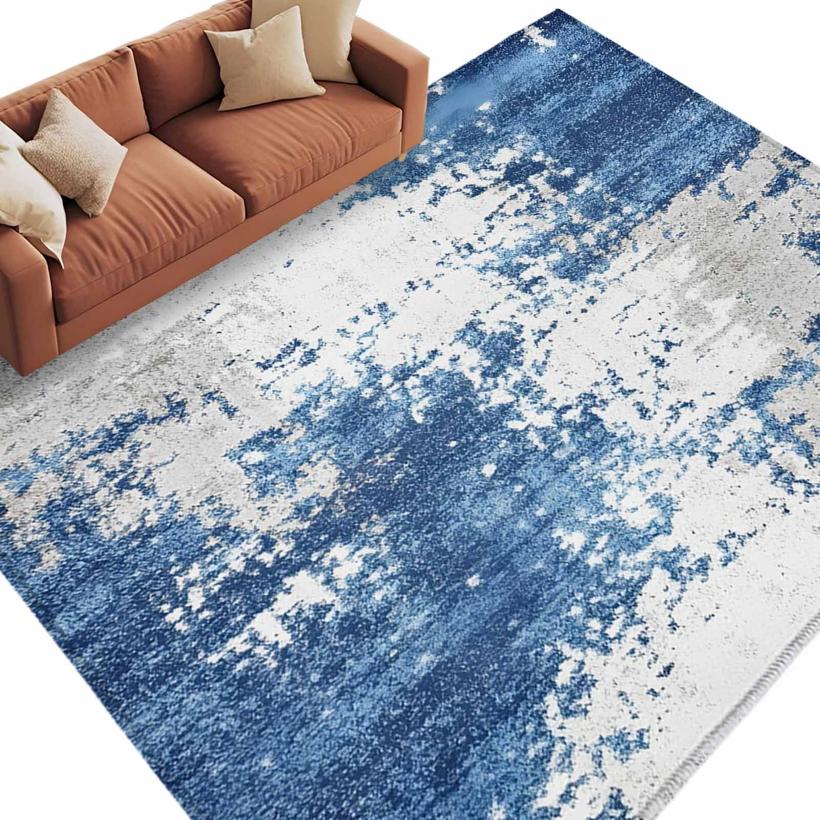 Muttled Rug Abstract Mottled Texture Area Rug 6x9ft Retro Gary Blue Gradient Non ...