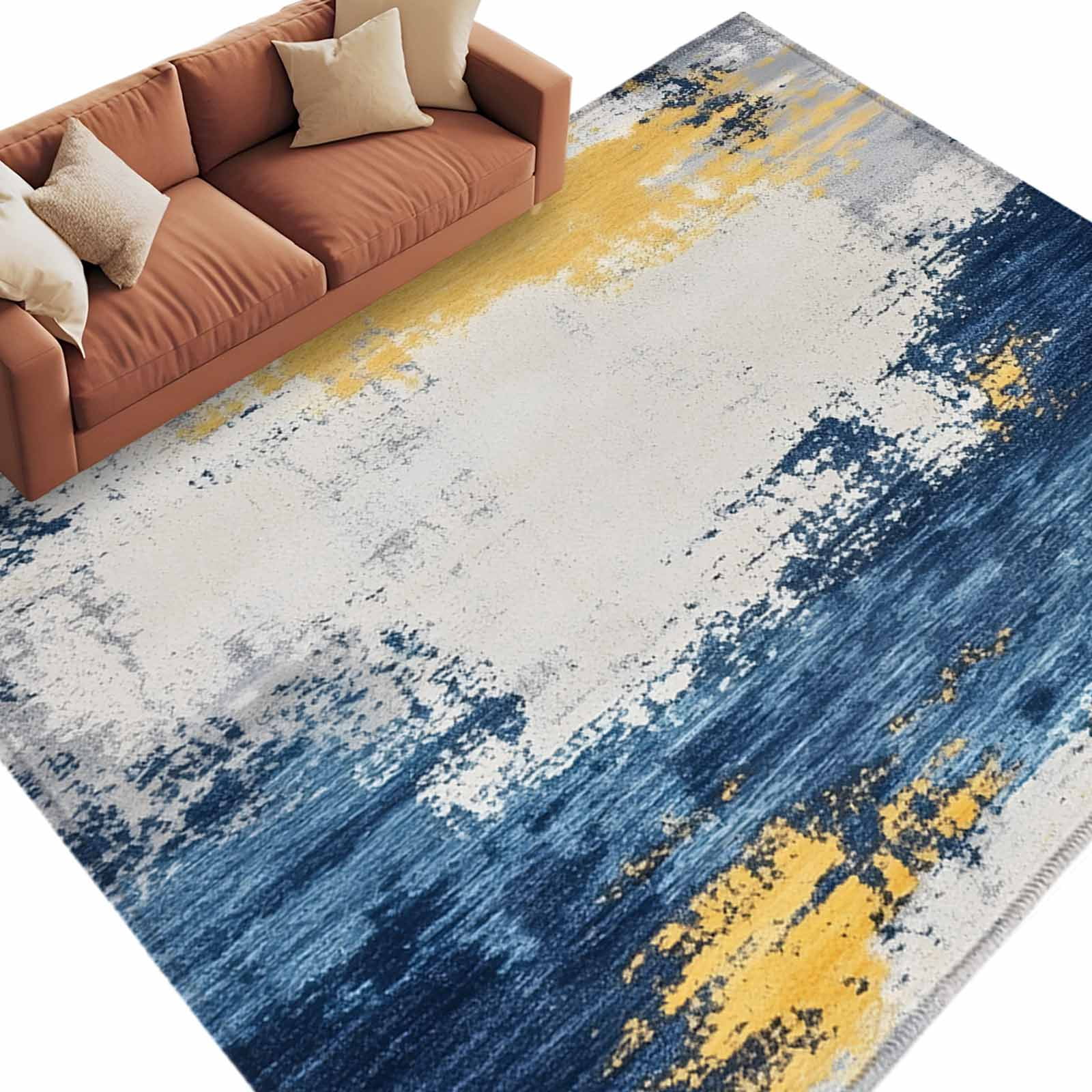 Muttled Rug Abstract Mottled Texture Area Rug 6x9ft Retro Yellow Blue Gradient Non ...
