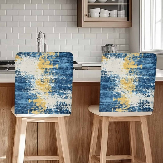 Abstract Mottled Texture Chair Covers Set of 6 Retro Yellow Blue Painting Chair Back Covers Stretch Removable Washable Chairs Slipcovers Chair Protector for Dining Room Kitchen Party Decor