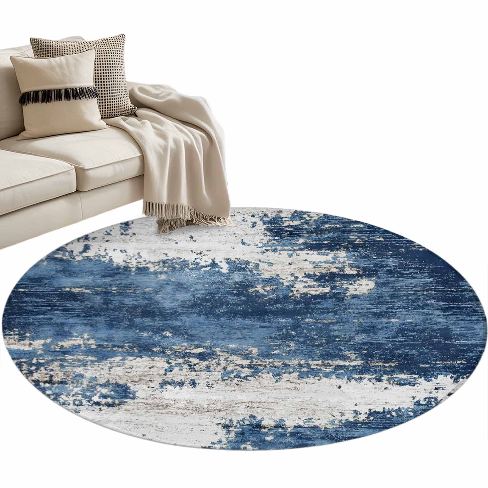 Muttled Rug Abstract Mottled Texture Round Area Rug 3ft Blue Gary Stitching Non ...