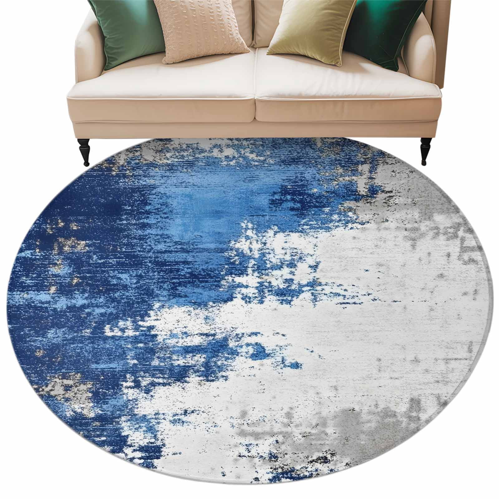 Muttled Rug Abstract Mottled Texture Round Area Rug 6ft Blue Gary Gradient Non-Slip ...