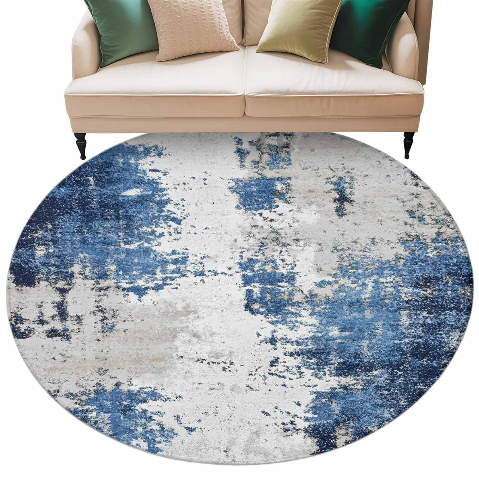 Texture Round Rug Complex Abstract Mottled Texture Round Area Rug 7ft Vintage Gary Blue Gradient ...