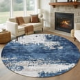 thumbnail image 1 of Abstract Mottled Texture Round Rugs for Living Room 5ft Blue Gary Stitching Non Slip Circle Rug Washable Low-Profile Indoor Carpet for Bedroom, Dining Room, Bathroom, 1 of 9
