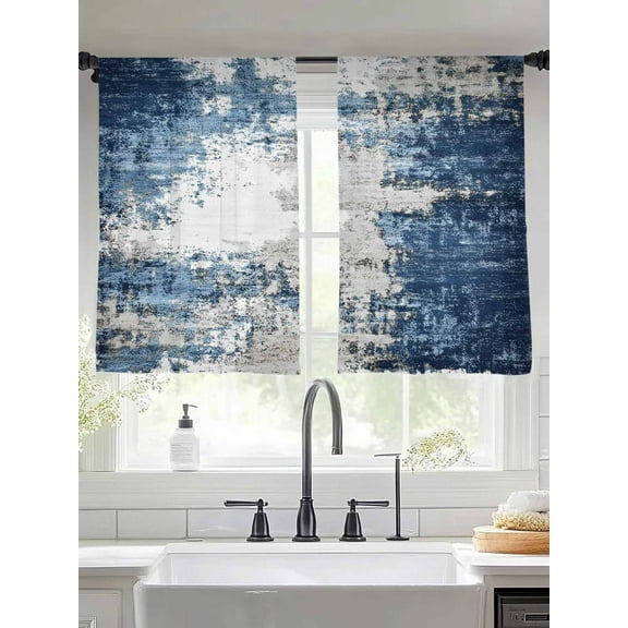 Abstract Mottled Texture Sheer Curtains 45 Inches Long 2 Panels Gray Blue Gradient Light Filtering Semi Sheer Window Curtains Drapes for Bedroom Living Room 52"x45"