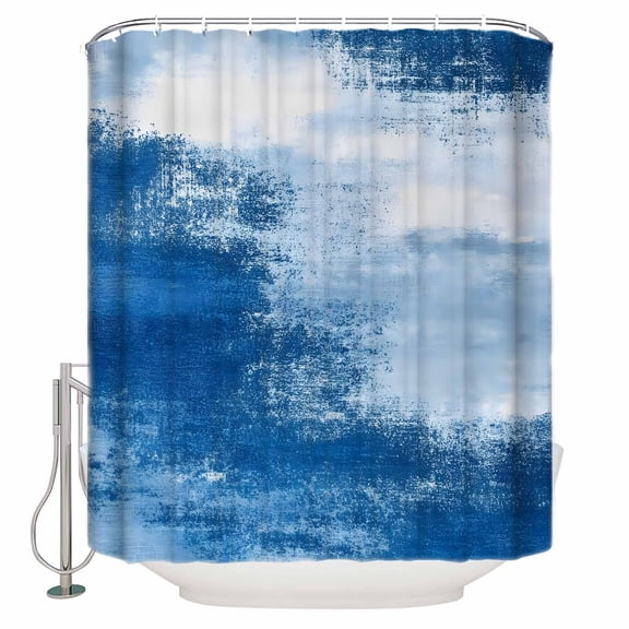 Abstract Mottled Texture Shower Curtain, 66" x 72", White Blue Gradient Waterproof Bathroom Curtain Washable Shower Curtain Set with 12 Hooks