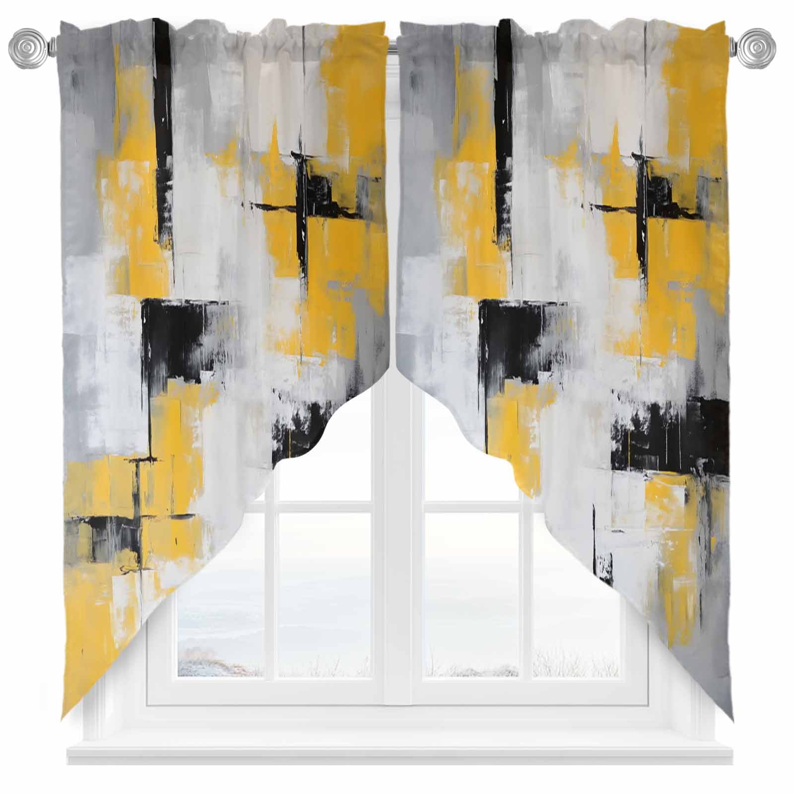Abstract Mottled Texture Swag Curtain Valance for Windows, Gary Yellow ...