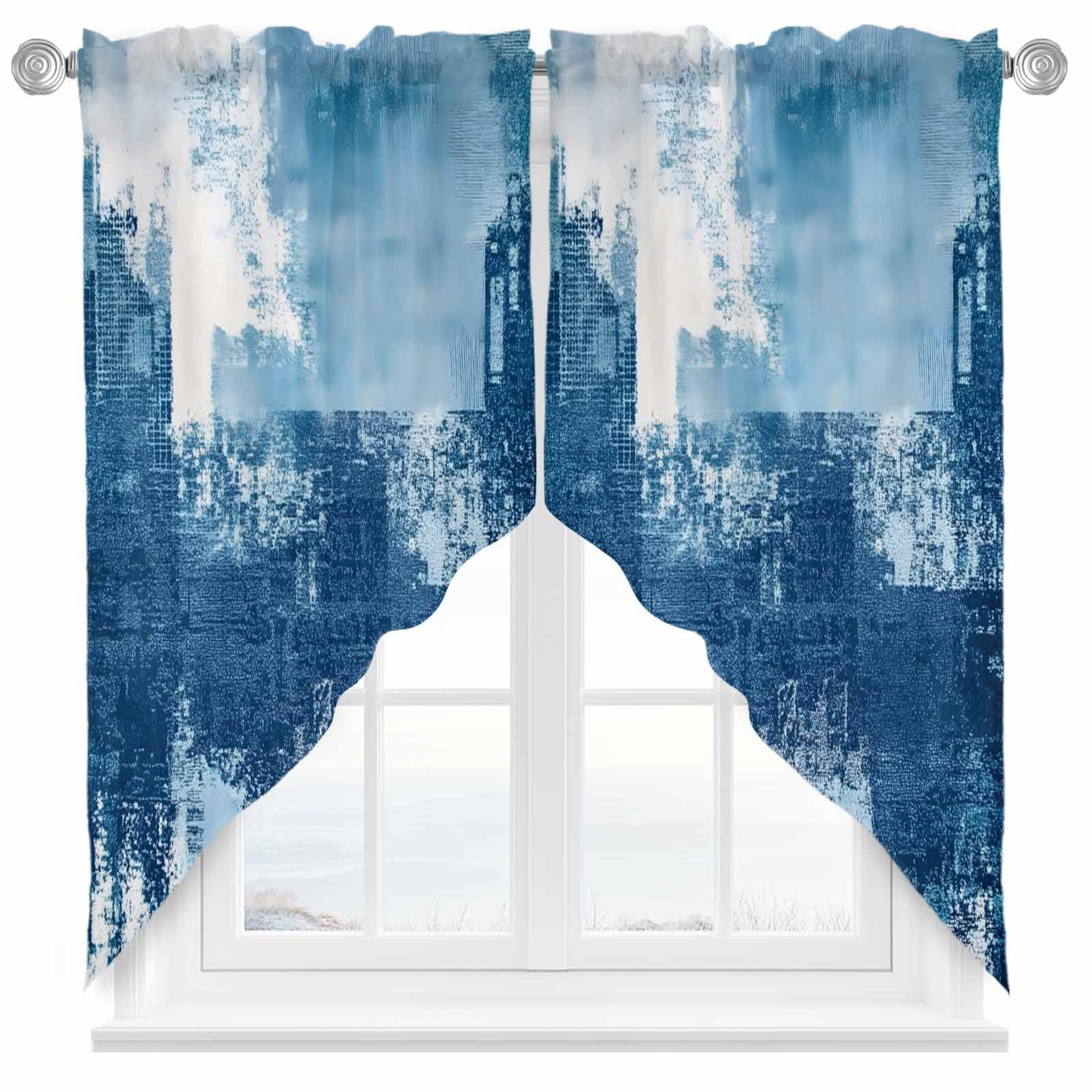Abstract Mottled Texture Swag Curtain Valance for Windows, Retro Blue ...