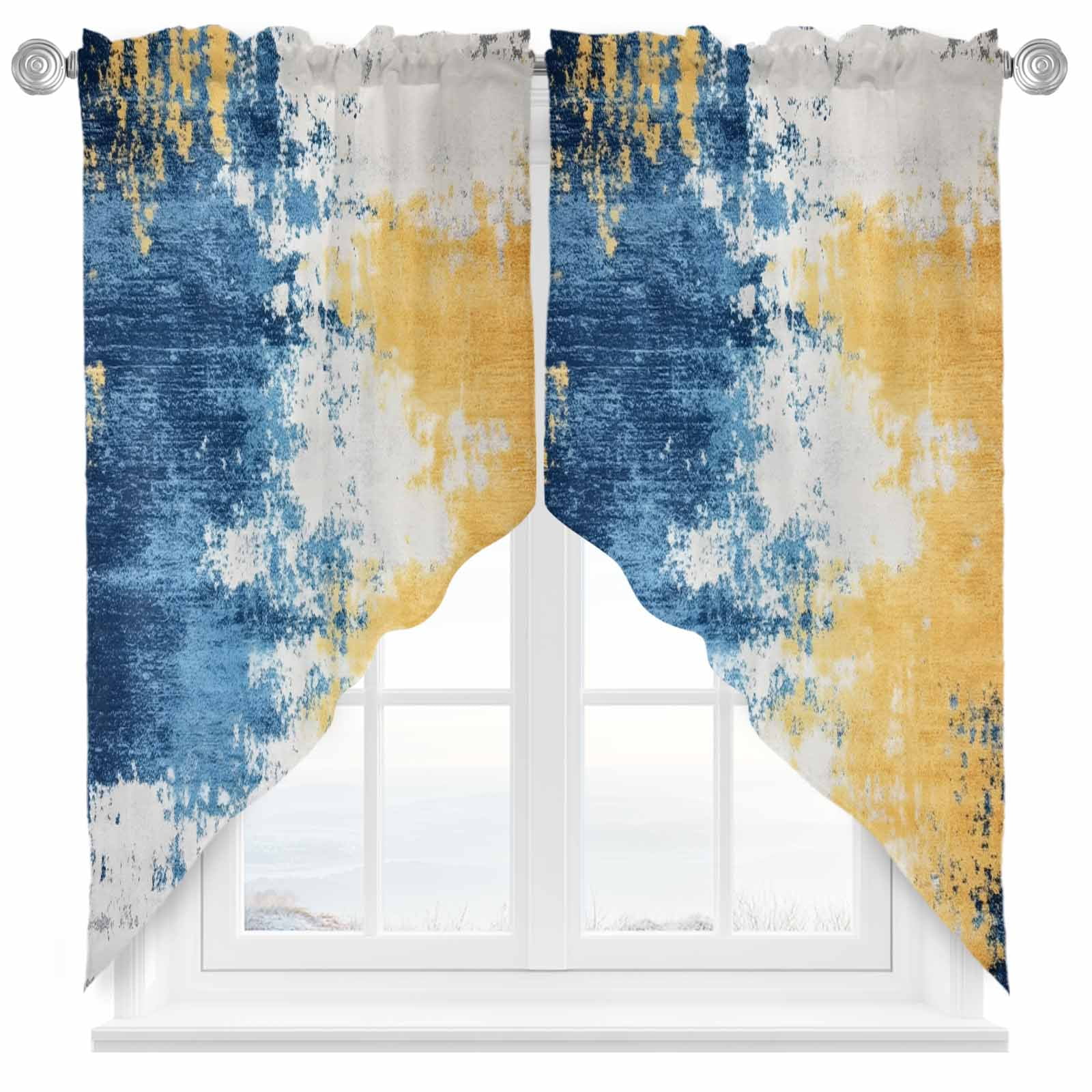 Abstract Mottled Texture Swag Curtain Valance for Windows, Vintage Blue ...