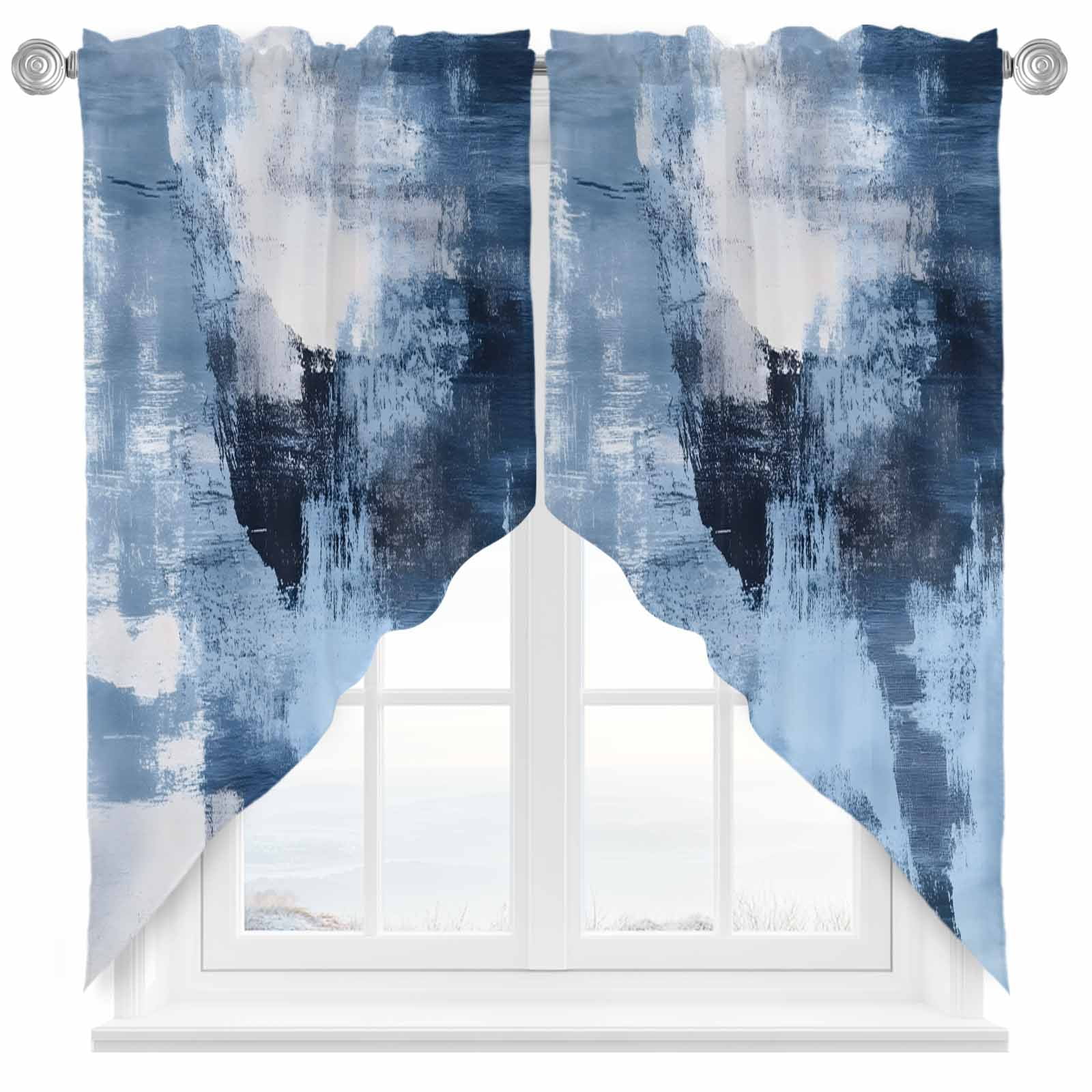 Abstract Mottled Texture Swag Curtain Valance for Windows, White Blue ...
