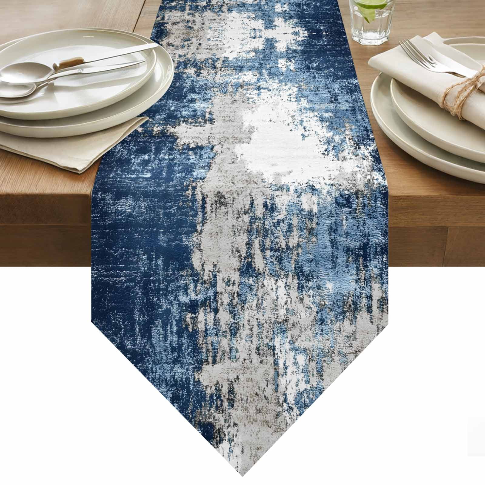 Abstract Mottled Texture Table Runner 120 Inches Long Gray Blue ...