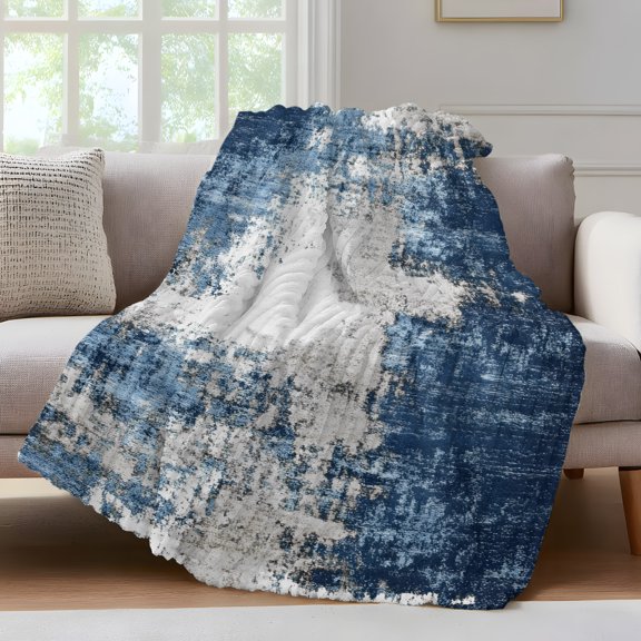 Abstract Mottled Texture Throw Blanket for Couch Gray Blue Gradient Soft and Warm Flannel 3D Striped Fluffy Fuzzy Fleece Blanket Lightweight Throw for Bed, Sofa 40 x 60 Inches