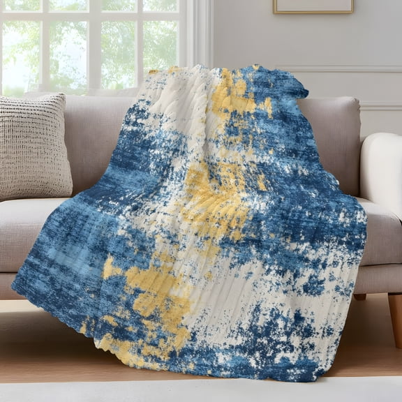 Abstract Mottled Texture Throw Blanket for Couch Retro Yellow Blue Painting Soft and Warm Flannel 3D Striped Fluffy Fuzzy Fleece Blanket Lightweight Throw for Bed, Sofa 30 x 40 Inches