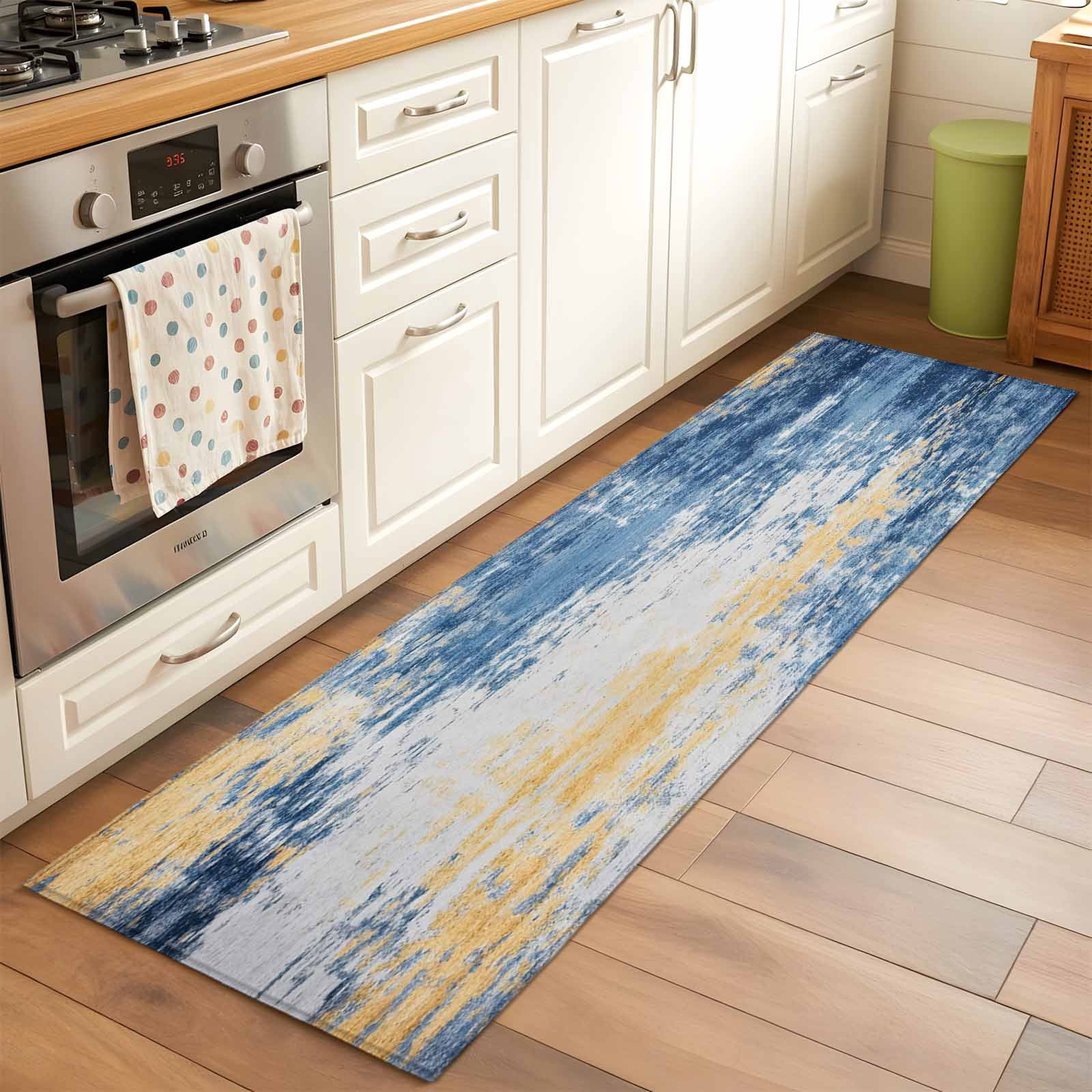 Muttled Rug Abstract Mottled Texture Washable Area Rug 2x6 111 Yellow Blue Painting ...