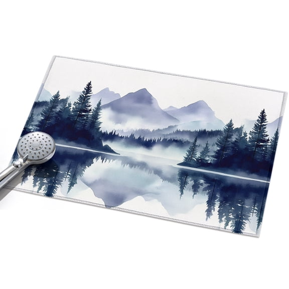 Abstract Mountain Area Rugs 2x3ft Fog Tree Lake Landscape Painting Floor Rug Non Slip Low Pile Ultra Soft Throw Carpet for Entryway Indoor Entrance Kitchen Bathroom
