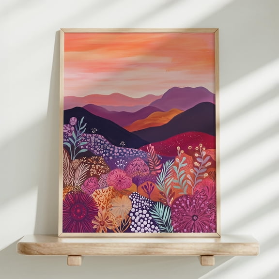 Abstract Mountain Artwork, Colorful Wall Art, Abstract Art, Patchwork Illustration, Living Room Print, Floral, Wall Art Home Decor UNFRAMED Poster, Wall Art for Decor, Present, 8x12