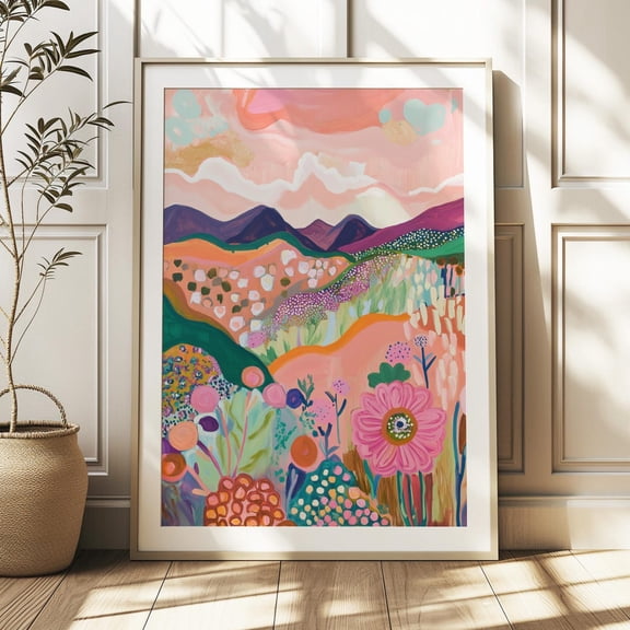 Abstract Mountain Artwork, Colorful Wall Art, Abstract Art, Patchwork, Living Room Print, Scenery Floral Art, Wall Art Home Decor UNFRAMED Poster, Wall Art for Decor, Present, 8x12