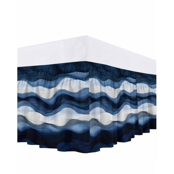Abstract Mountain Bed Skirt King Size 16" Drop Watercolor White Navy Texture Nature Ruffled Wrap Around Bed Skirts Adjustable Elastic Bedskirt Dust Ruffle for King Size Bed