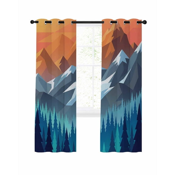 Abstract Mountain Blackout Curtains 63 Inch Length Blue Navy Forest Tree Sunset Modern Thermal Insulated Window Curtain Window Drapes 2 Panels for Bedroom Living Room 42"Wx63"L
