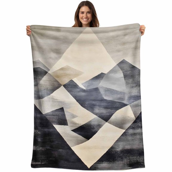 Abstract Mountain Blanket Soft Cozy Warm Throw Blanket for Couch, Plush Fuzzy Flannel Fleece Blankets for Sofa, Vintage Black Geometric Bed Blankets Lightweight Gifts for Women, 30"x40"