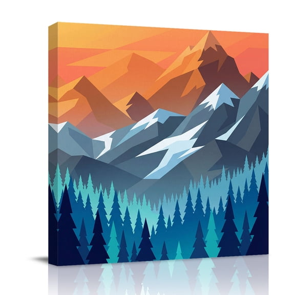 Abstract Mountain Canvas Wall Art for Living Room, Blue Navy Forest Tree Sunset Modern Wall Decor Framed Artwork Pictures Ready to Hang for Bedroom Office Home Decor