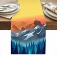 Abstract Mountain Cotton Linen Table Runner Blue Navy Forest Tree ...