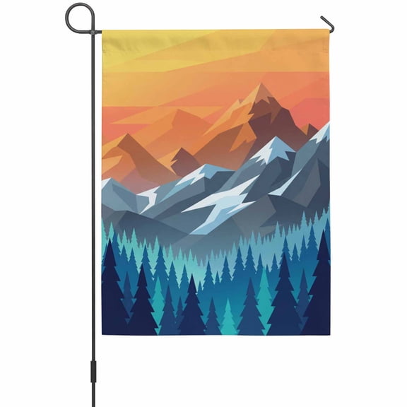 Abstract Mountain Garden Flag 12 x 18 Inches, Blue Navy Forest Tree Sunset Modern Weather Proof Outdoor Patio Flags Double Sided Small Garden Decoration for Yard Outside Home